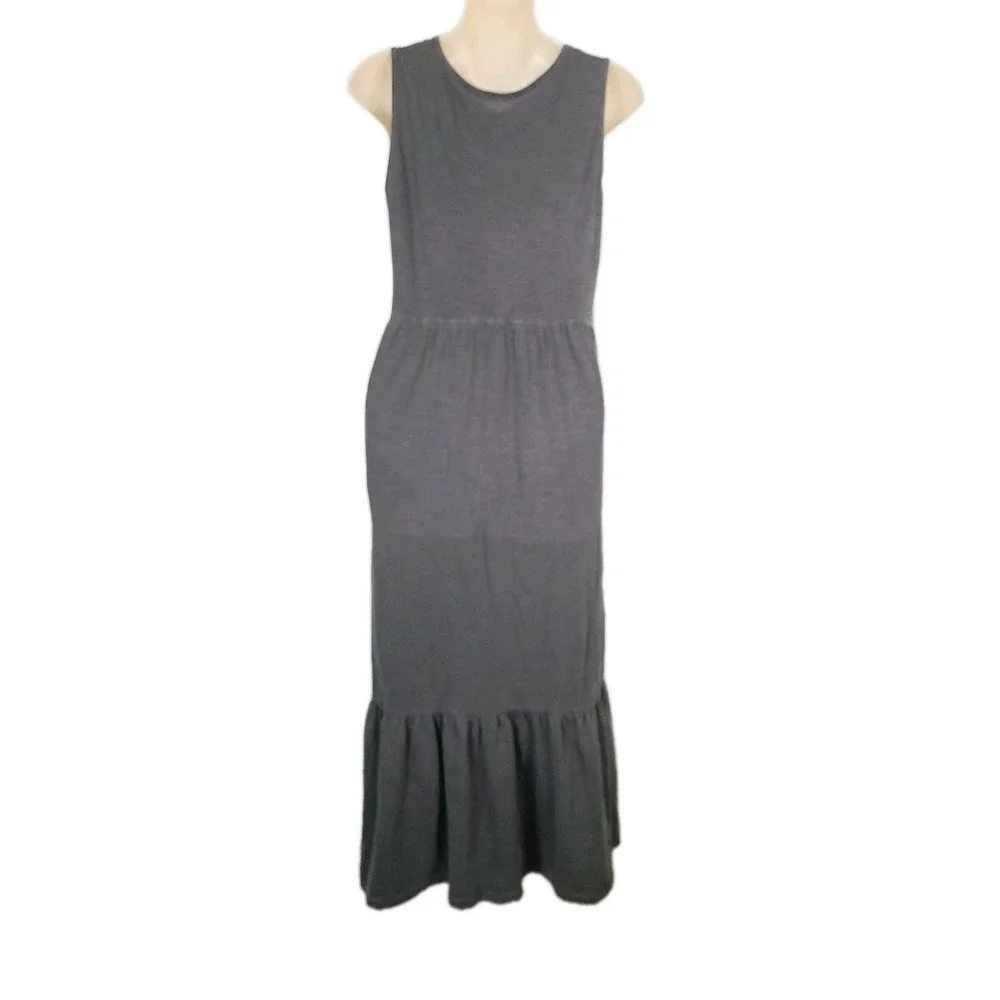 Old Navy Maxi Dress Gray Knit Tiered Sleeveless‎ Casual Stretch Flowy Small S